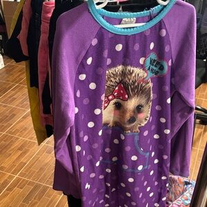 🌈4/$25🌈 Purple Flannel Nightgown with Hedgehog Design